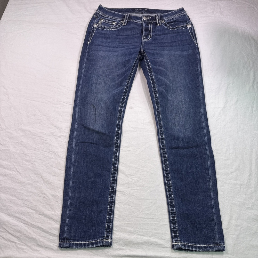 Miss Me Women 29x29 Jeans Blue Medium Wash Slim Fit Embellished MID RISE SKINNY - Picture 2 of 10